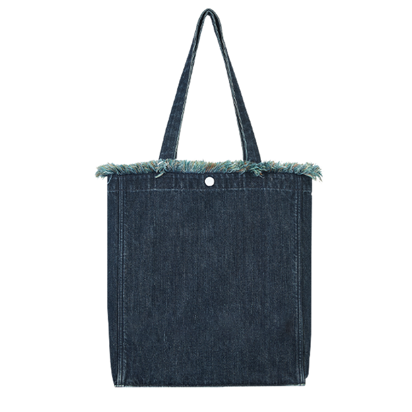DENIM MUSEUM Forest of Solitude Denim Tote - Dreifache Blautöne, inspiriert von der Mystik der Natur, mit verträumtem Fransendetail