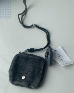 Original Dark Denim Coin Pouch with Metallic Crescent and Chain Keyring - Edgy and Modern Design for Unisex
