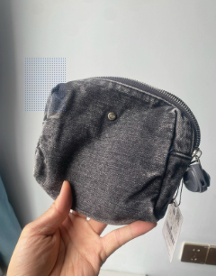 Original Dark Denim Coin Pouch with Metallic Crescent and Chain Keyring - Edgy and Modern Design for Unisex