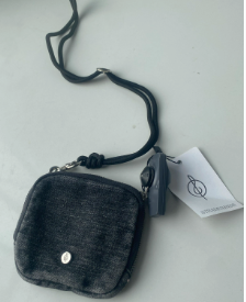 Original Dark Denim Coin Pouch with Metallic Crescent and Chain Keyring - Edgy and Modern Design for Unisex