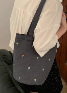 Original Denim Tote Bag with Colorful Patchwork Design - Fun and Casual Style, Ideal for Daily Outings and Light Shopping for Women