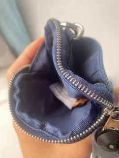 Original Dark Denim Coin Pouch with Metallic Crescent and Chain Keyring - Edgy and Modern Design for Unisex