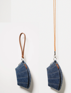 Original Denim Coin Purse with Leather Strap - Stylish and Practical Design for Daily Carry for Women