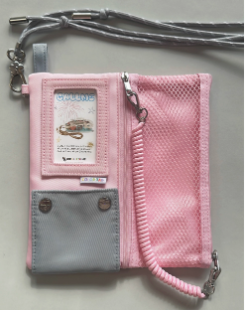 Trendy Crossbody Phone Card Holder with Pastel Pink and Blue Fabric, Plush Charm, and Clear ID Window - Kawaii, Practical, Stylish Design , Ideal for Daily Outings, Travel, and Casual Wear for Women