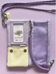 Trendy Crossbody Phone Card Holder with Pastel Pink and Blue Fabric, Plush Charm, and Clear ID Window - Kawaii, Practical, Stylish Design , Ideal for Daily Outings, Travel, and Casual Wear for Women