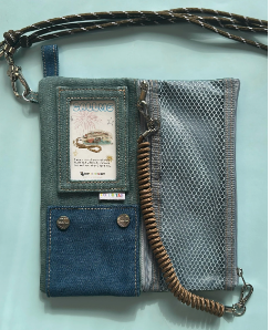 Trendy Crossbody Phone Card Holder with Pastel Pink and Blue Fabric, Plush Charm, and Clear ID Window - Kawaii, Practical, Stylish Design , Ideal for Daily Outings, Travel, and Casual Wear for Women