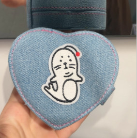 Original Denim Storage Bag Heart Pouch Design with Embroidered Cat Playing Guitar - Playful, Cute for Daily Use, Gifts, Accessories, Ideal for Keeping Small Essentials in a Fun and Adorable Way for Women