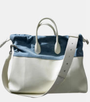 Original Denim and Leather Tote Bag Design with White Leather Accents and Soft, Roomy Design - Stylish, Casual for Daily Use, Shopping, Weekend Getaways, Ideal for Adding Versatility and Comfort to Your Everyday Look for Women