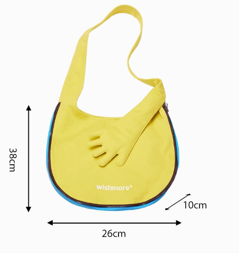 Trendy Blue and yellow Denim Crossbody Bag with "Wishmore" Logo - Casual, Versatile Design Spacious and Durable, Casual Outings, and Shopping for Women