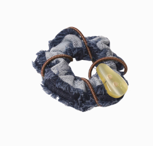 Trendy Hair Tie with Distressed Denim and Pearl Detail- Casual, Vintage, Artistic Design, Perfect for Daily Wear, Casual Outings, and Creative Styling for Women