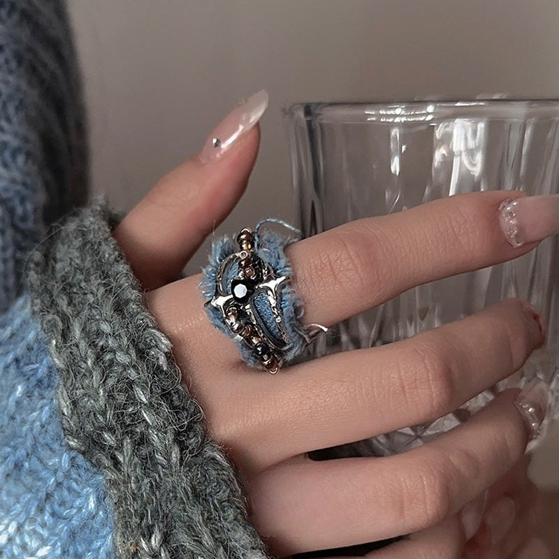 Original Frayed Denim Ring - Boho Chic Style, Lightweight and Unique for Casual Wear for Young Women