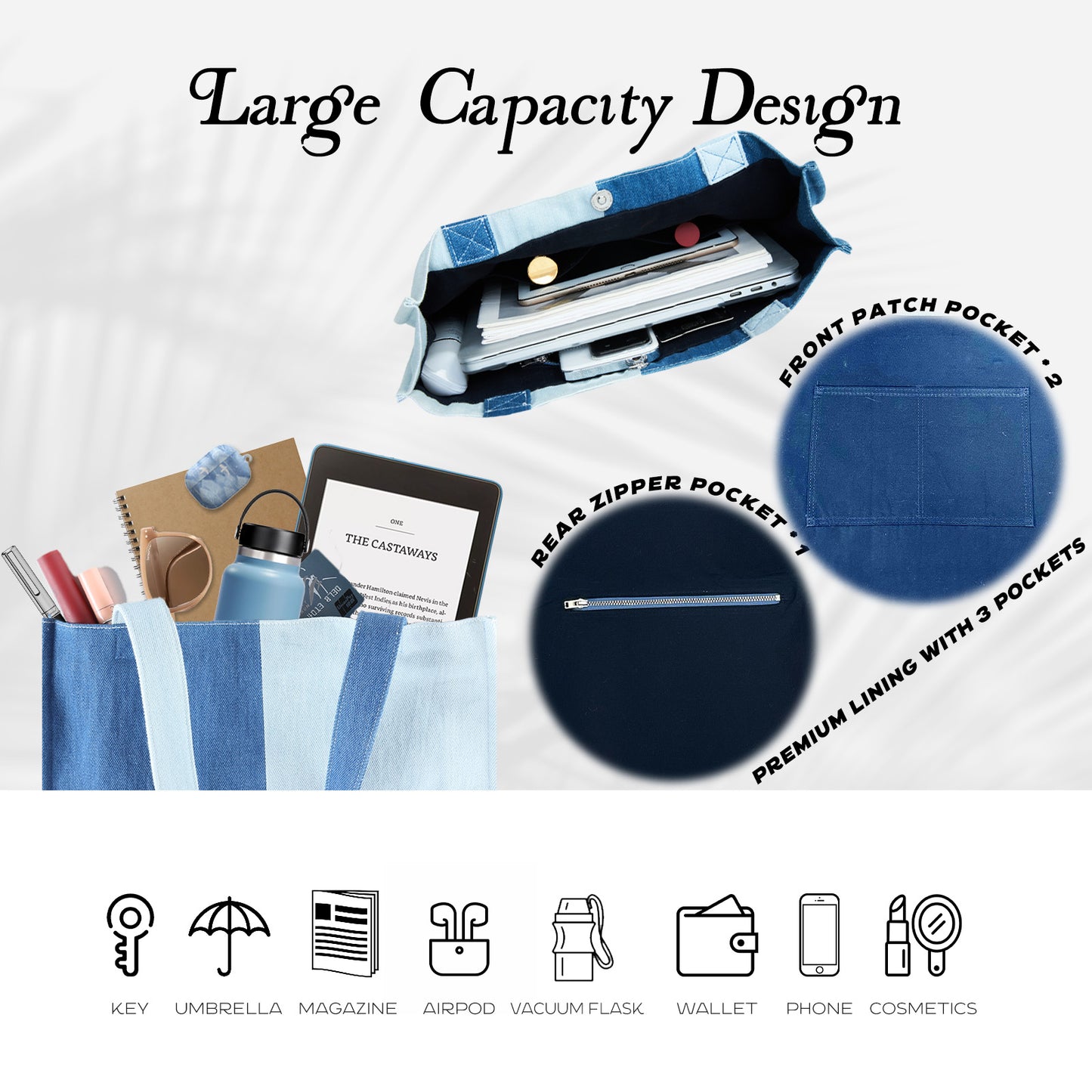 Premium Colorblock Designer Handbag for Women – 2025 Summer Niche Lightweight Foldable Large Denim Tote Bag with Pockets