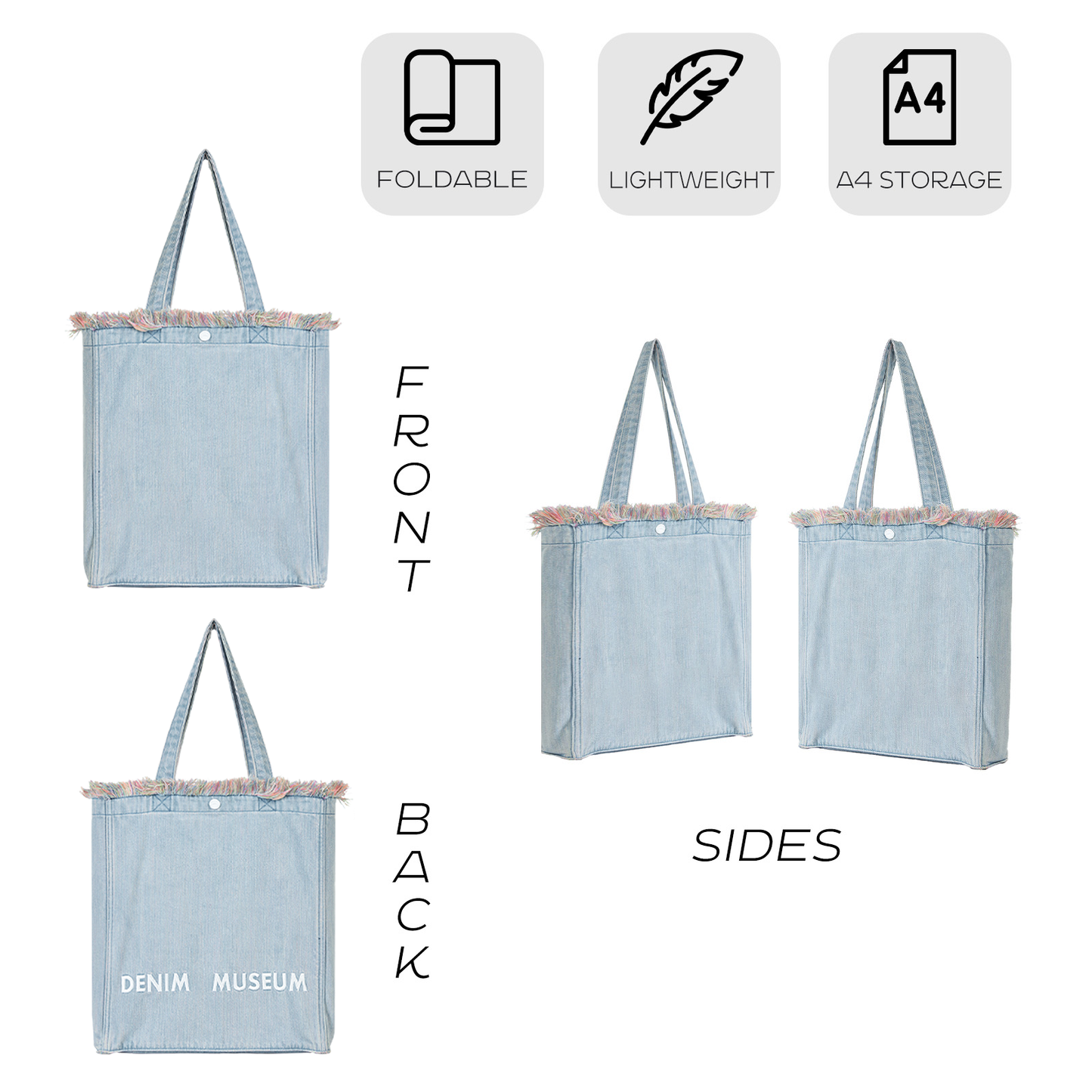 DENIM MUSEUM Forest Glow Series - Denim-Tasche mit Quaste, verträumter Natur-Stil, ätherische künstlerische Wahl