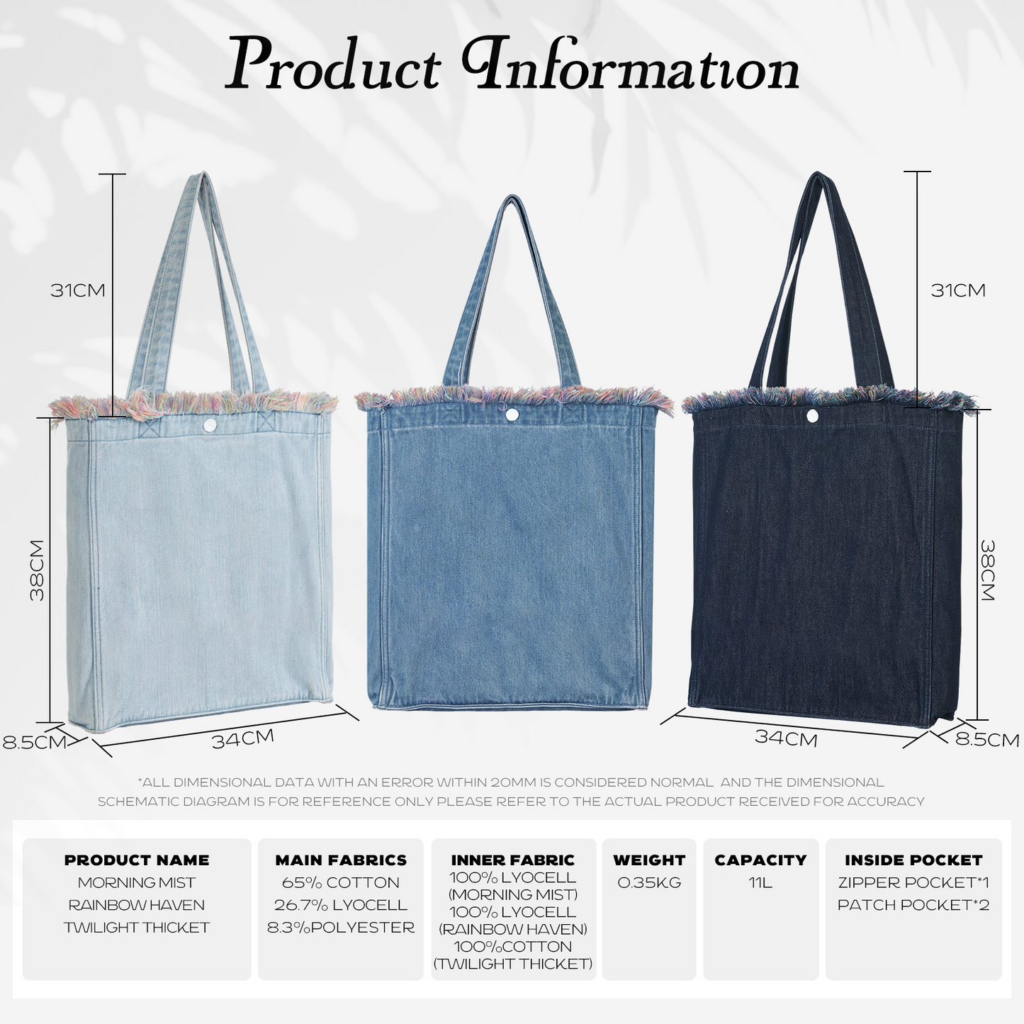 DENIM MUSEUM Forest Glow Series - Denim-Tasche mit Quaste, verträumter Natur-Stil, ätherische künstlerische Wahl