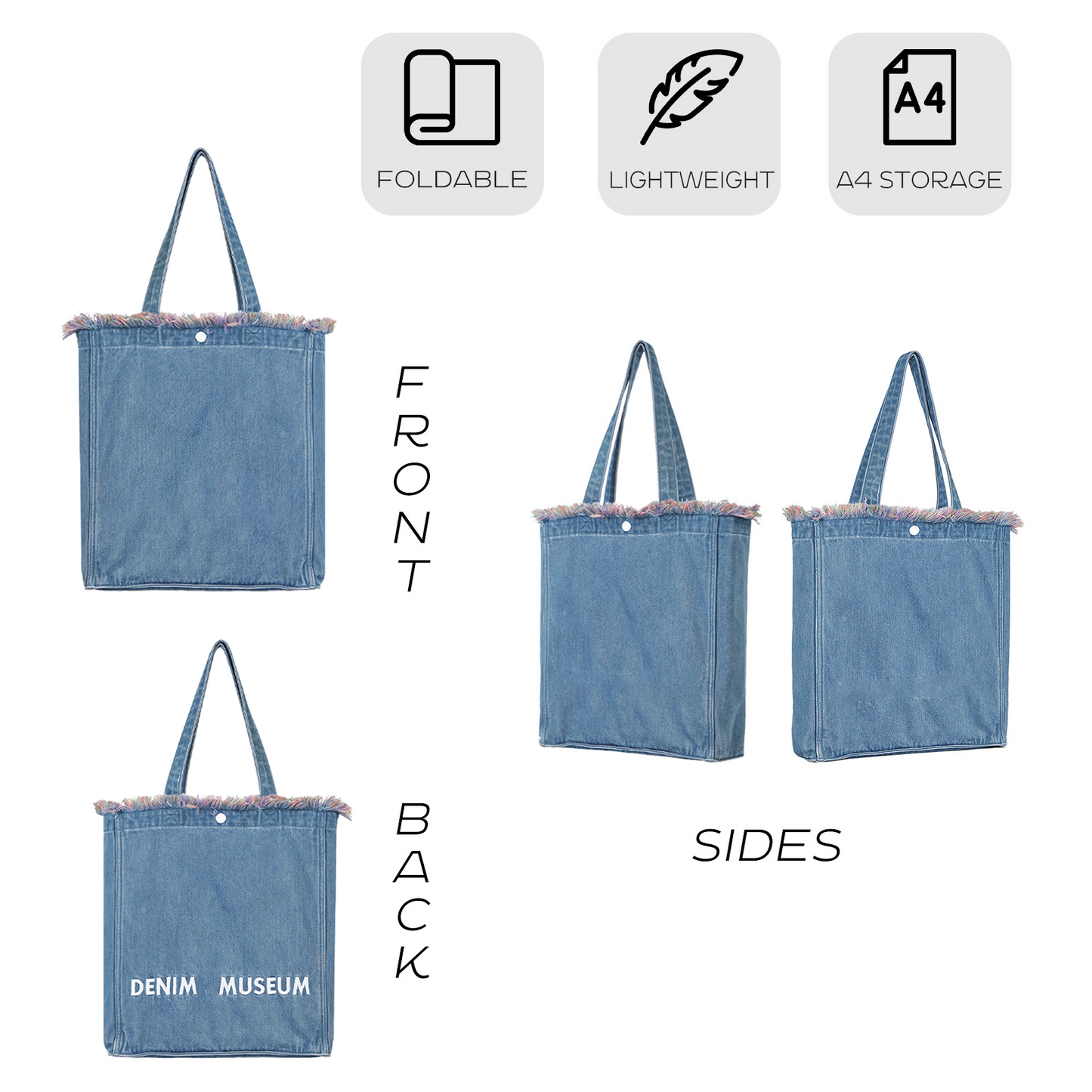 DENIM MUSEUM Forest Glow Series - Denim-Tasche mit Quaste, verträumter Natur-Stil, ätherische künstlerische Wahl