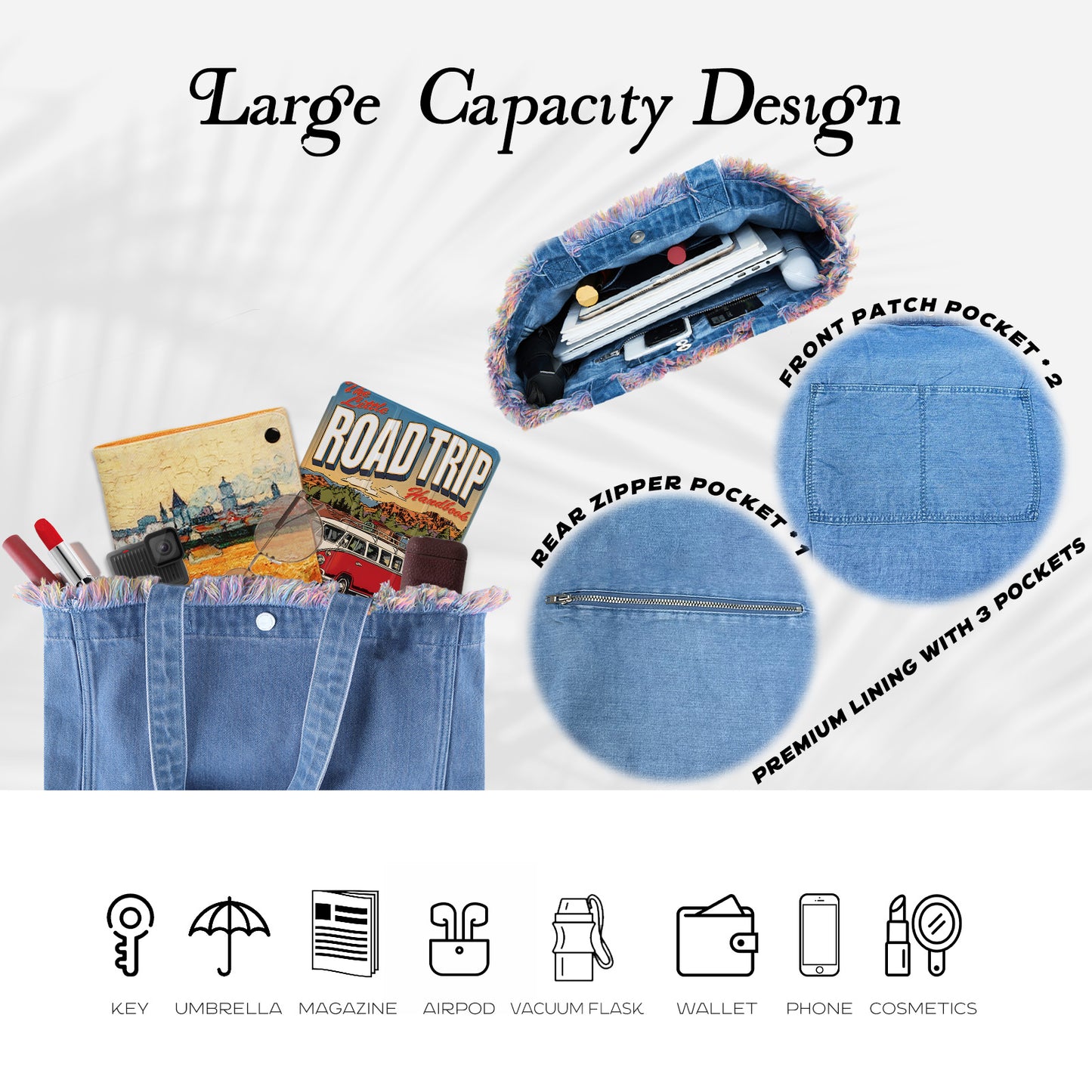 Premium Red Yarn Fringe Boho Denim Tote Bag for Women – 2025 Summer Niche Lightweight Foldable Designer Shoulder Purse