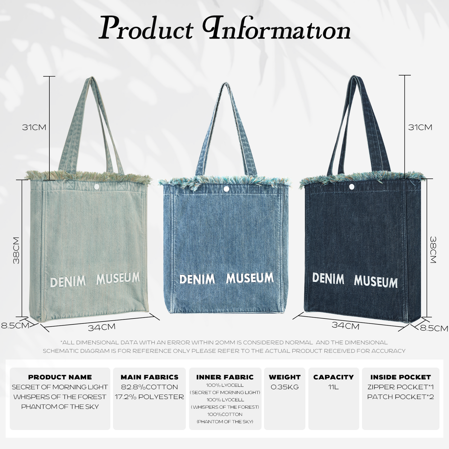Tas Tote Denim Forest of Solitude DENIM MUSEUM – Tiga Nuansa Biru Terinspirasi oleh Misteri Alam, dengan Detail Pinggiran yang Indah