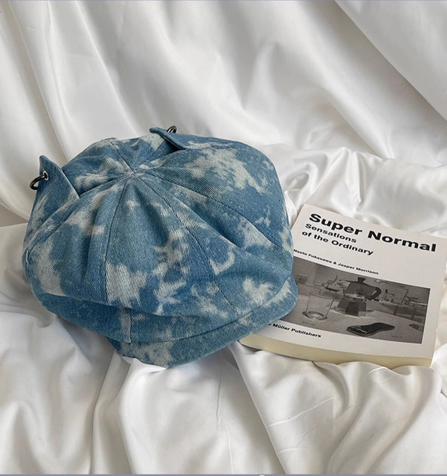 Trendy Cat Ear Denim Beret Hat - Edgy, Playful Design with Metal Rings, Durable and Stylish Statement Accessory for Street Style and Casual Outings for Women