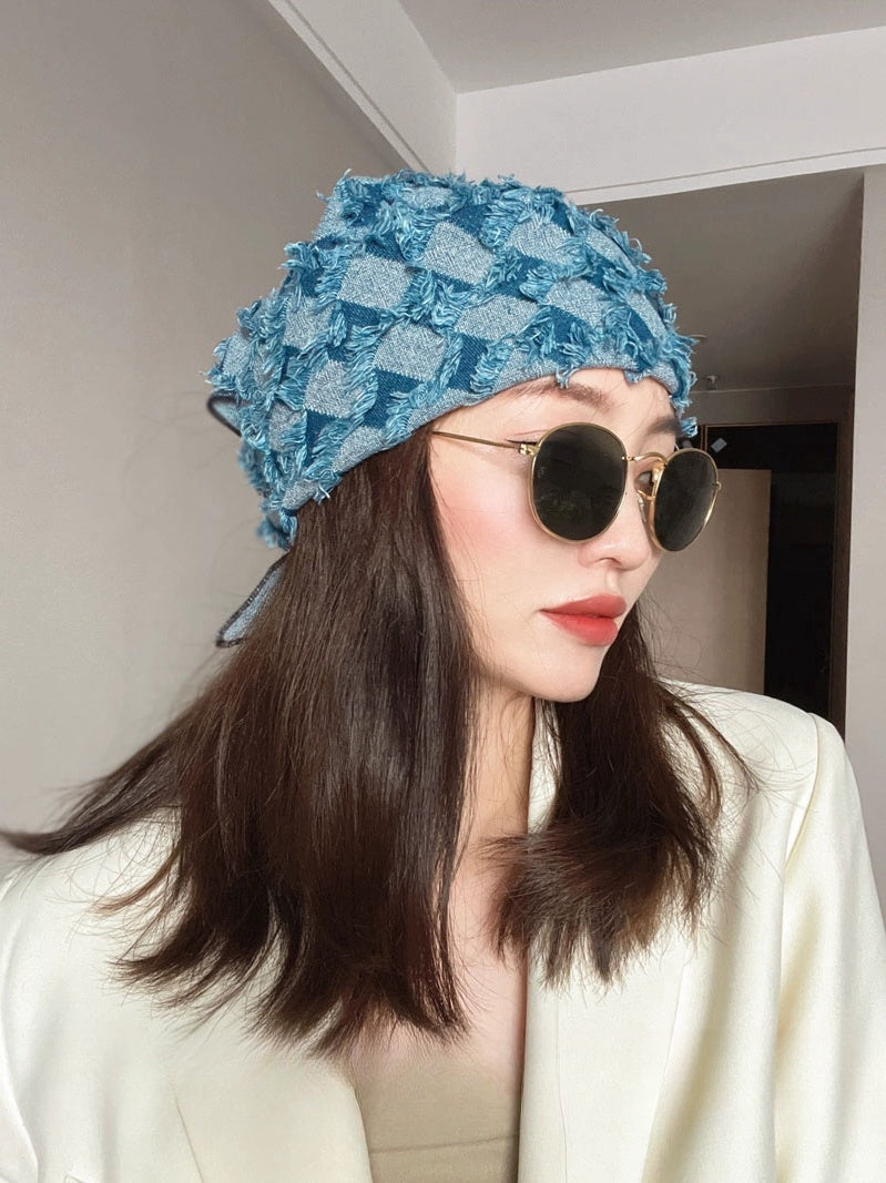 Trendy Distressed Blue Denim Headband with Frayed Edges - Trendy, Stylish Design, Unique and Fashionable for Casual Outings and Daily Wear for Women
