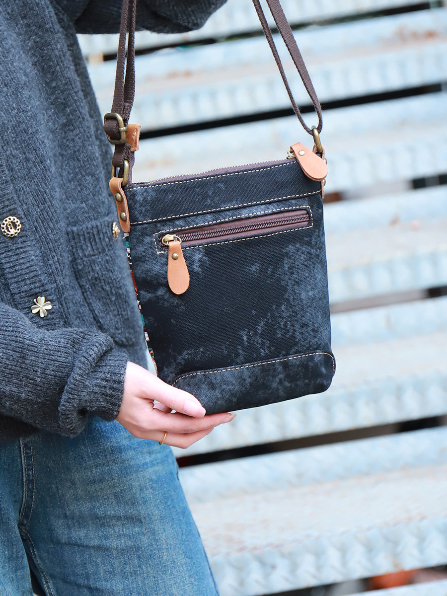 Original Woven Denim Crossbody Bag Design with Multicolored Woven Pattern and Leather Accents - Bohemian, Stylish for Casual Outings, Festivals, Travel, Ideal for Adding Trendy and Practical Style to Your Look for Women
