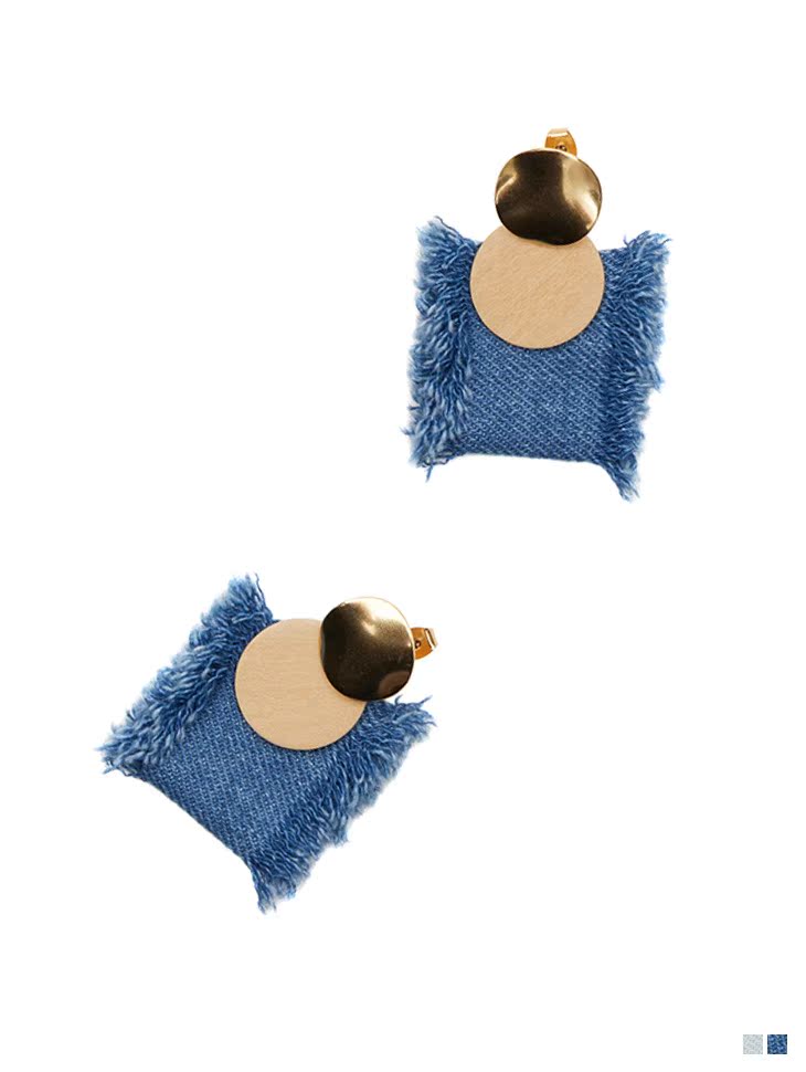 Original Denim and Gold Earrings with Frayed Edges and Leather Circle Design - Elegant, Trendy, and Sophisticated, Casual and Special Occasions for Women