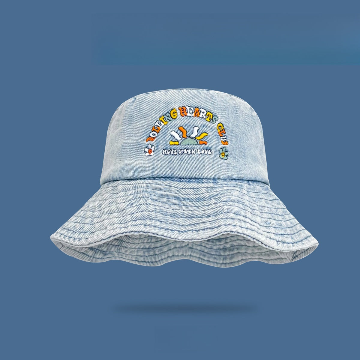 Trendy "SUNSHINE CLUB" Denim Bucket Hat - A Fun and Stylish Designed Summer Essential for Unisex