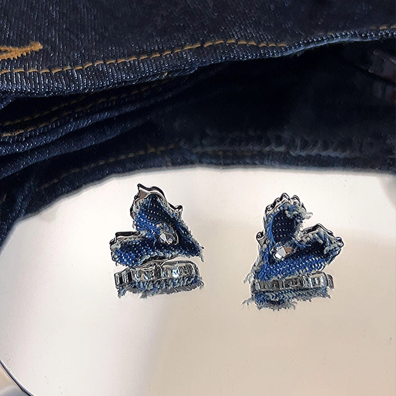 Original Denim Heart Earrings with Silver Edging - Playful and Trendy Design, Perfect for Casual and Special Occasions for Women