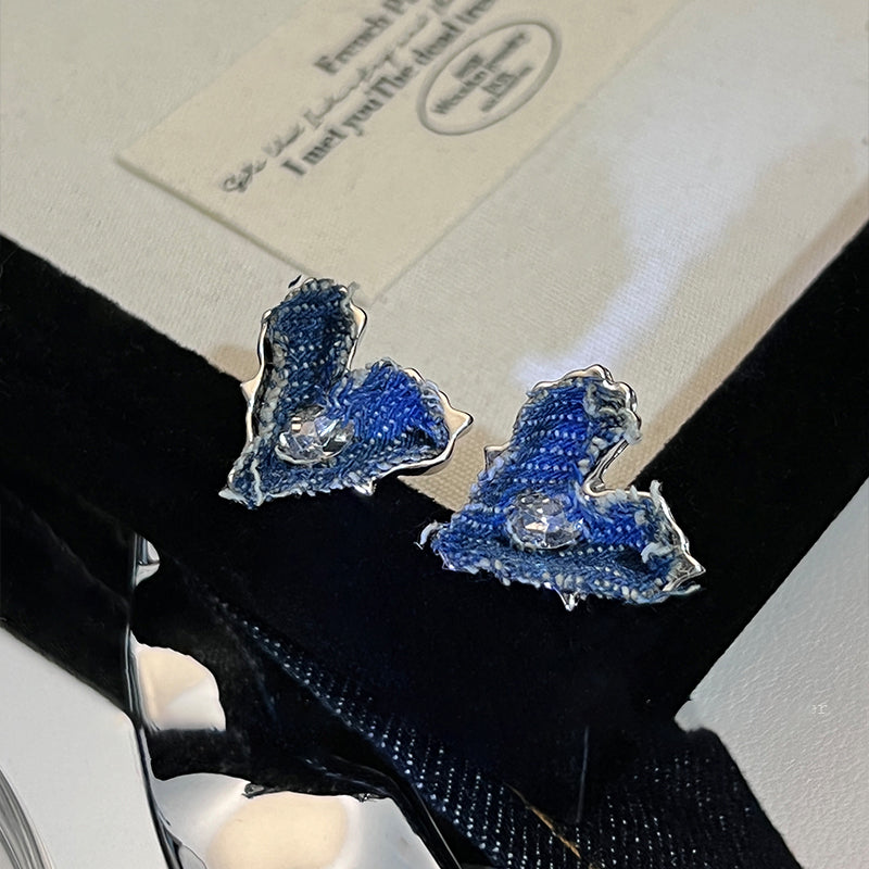 Original Denim Heart Earrings with Silver Edging - Playful and Trendy Design, Perfect for Casual and Special Occasions for Women