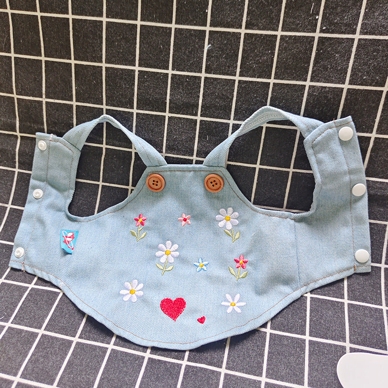Original Denim Dog Dress with Floral Embroidery - Playful and Cute Design, Ideal for Daily Wear and Photoshoots for Pets