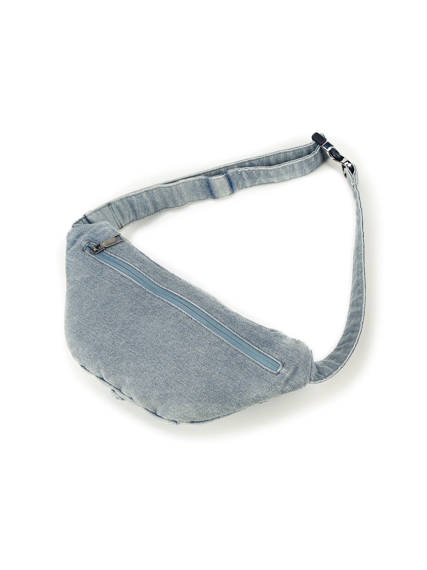 Trendy Denim Waist Bag with Light Blue Denim and Frayed Graffiti-Style Detailing - Streetwear, Edgy, Casual, Perfect for Urban Wear, Travel, and Everyday Use for Unisex