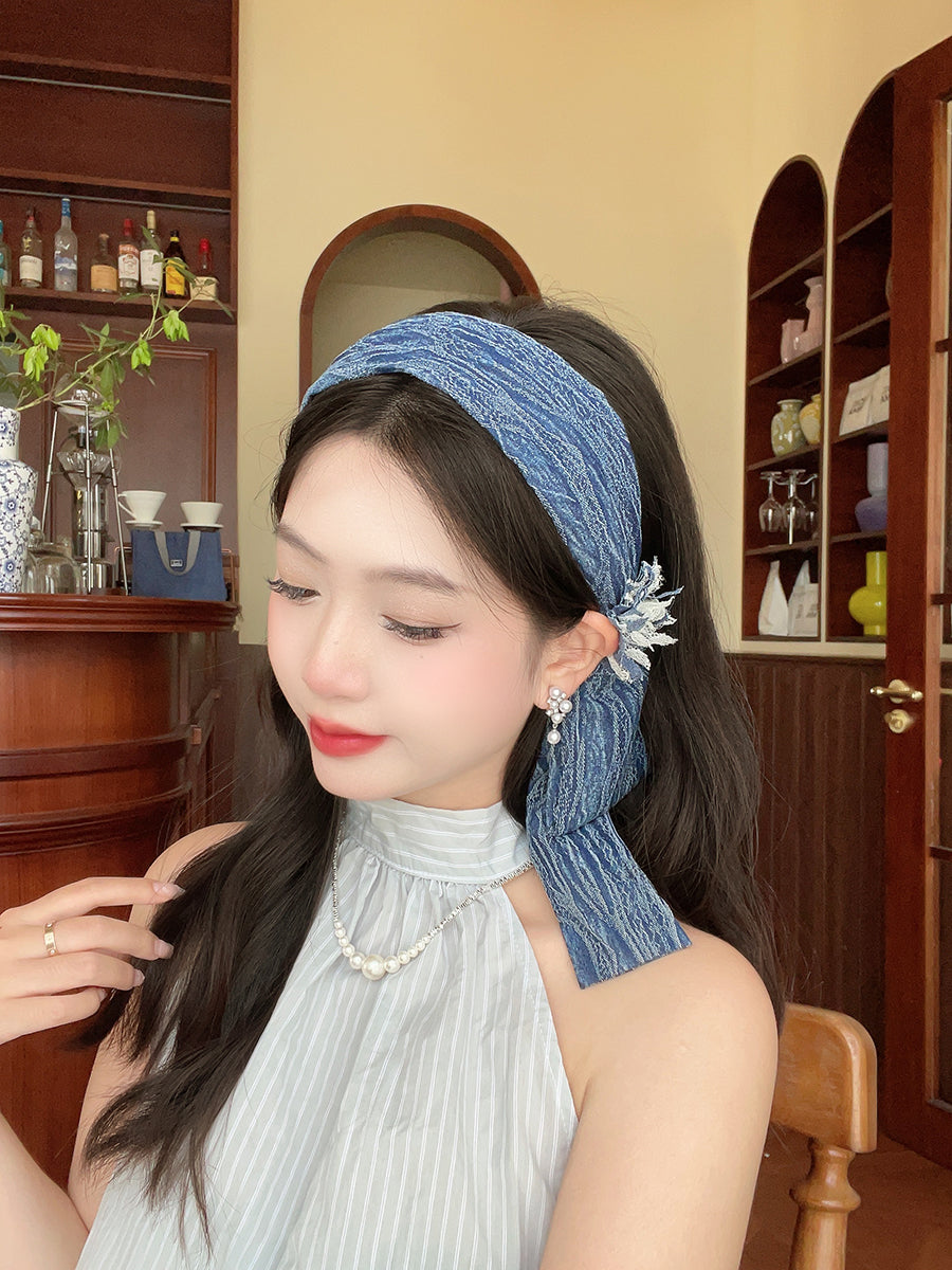 Original Denim Flower Headband - Stylish and Chic Design, Ideal for Daily Wear and Casual Outings for Women