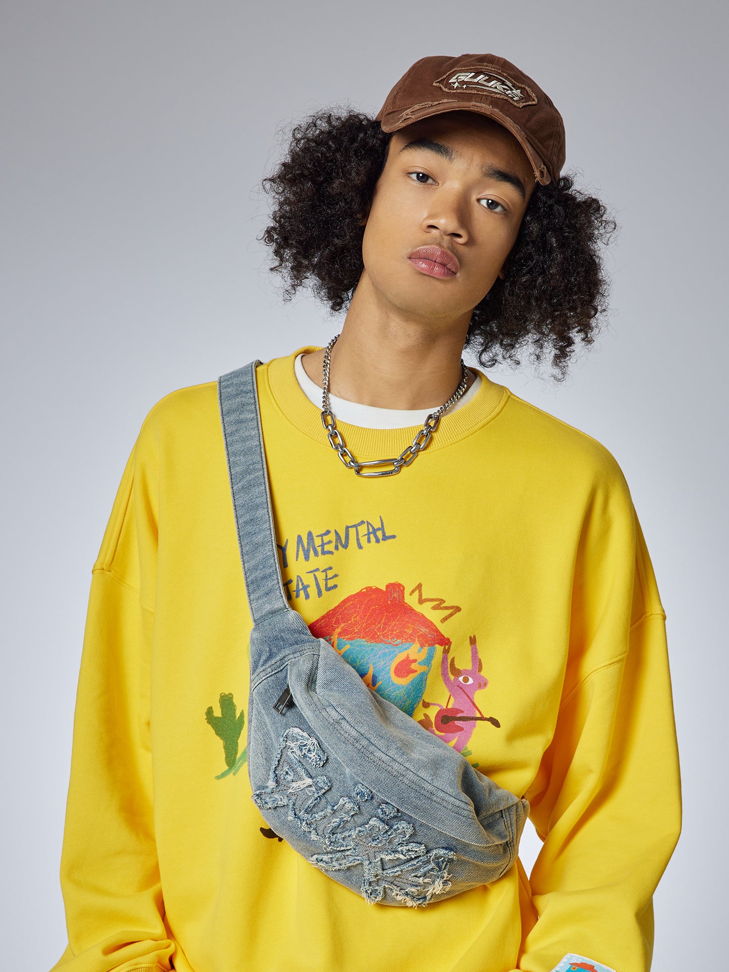 Trendy Denim Waist Bag with Light Blue Denim and Frayed Graffiti-Style Detailing - Streetwear, Edgy, Casual, Perfect for Urban Wear, Travel, and Everyday Use for Unisex