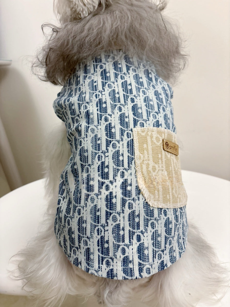 Original Denim Pet Vest Style with Stylish Pattern Print - Trendy, Comfortable for Everyday Wear, Walks, Photoshoots, Ideal for Keeping Pets Comfortable While Adding a Fashionable Touch for Pets