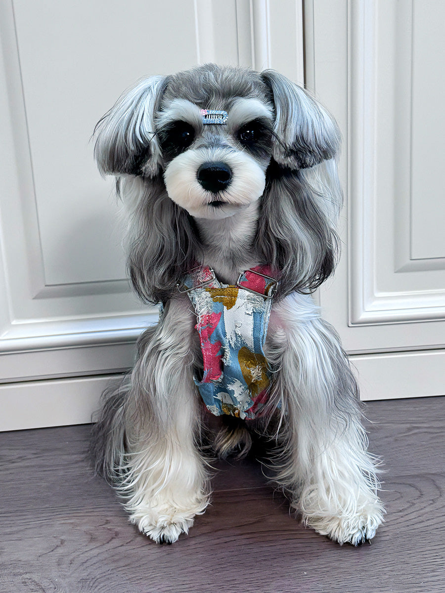 Original Denim Dog Vest Design with Blue Denim and Colorful Abstract Print - Stylish, Casual for Daily Wear, Outings, Casual Events, Ideal for Adding Comfort and Fashion to Your Pet’s Wardrobe for Pets