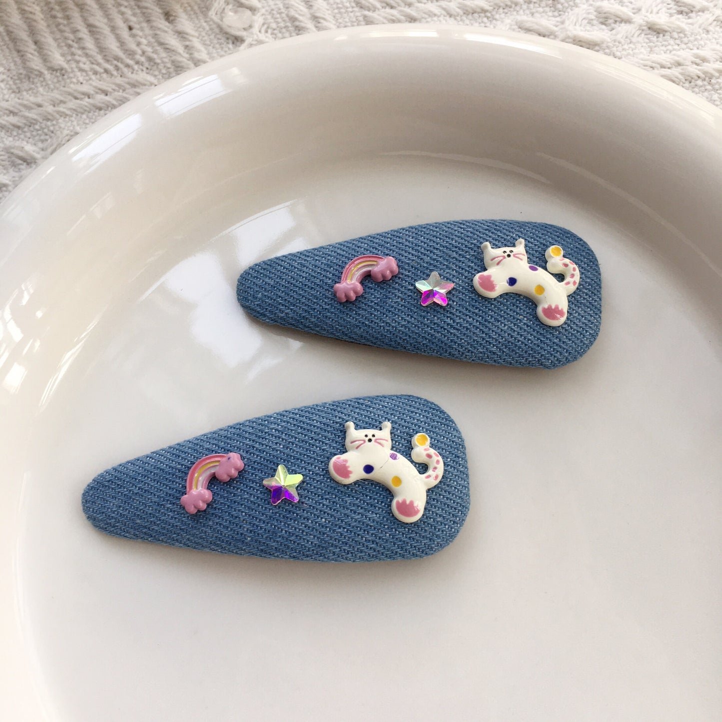 Original Denim Hair Clips Design with Blue Denim and Silver Butterfly Accents - Elegant, Trendy for Casual Wear, Hair Styling, Daily Use, Ideal for Adding a Stylish and Chic Accent to Your Hairstyling for Women