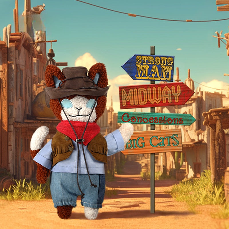 Original Plush Cowboy Cat Toy with Goggles and Scarf - Vintage Western Style for Playtime and Collecting, Ideal for Unisex