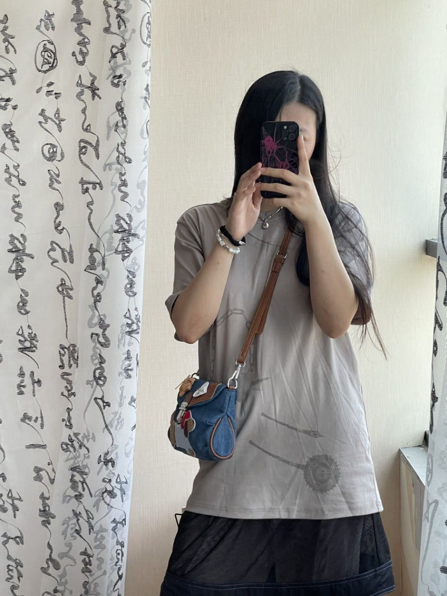 Original Denim Hand Bag with Dog Applique - Playful and Cute Design, Perfect for Daily Outings and Casual Activities for Women