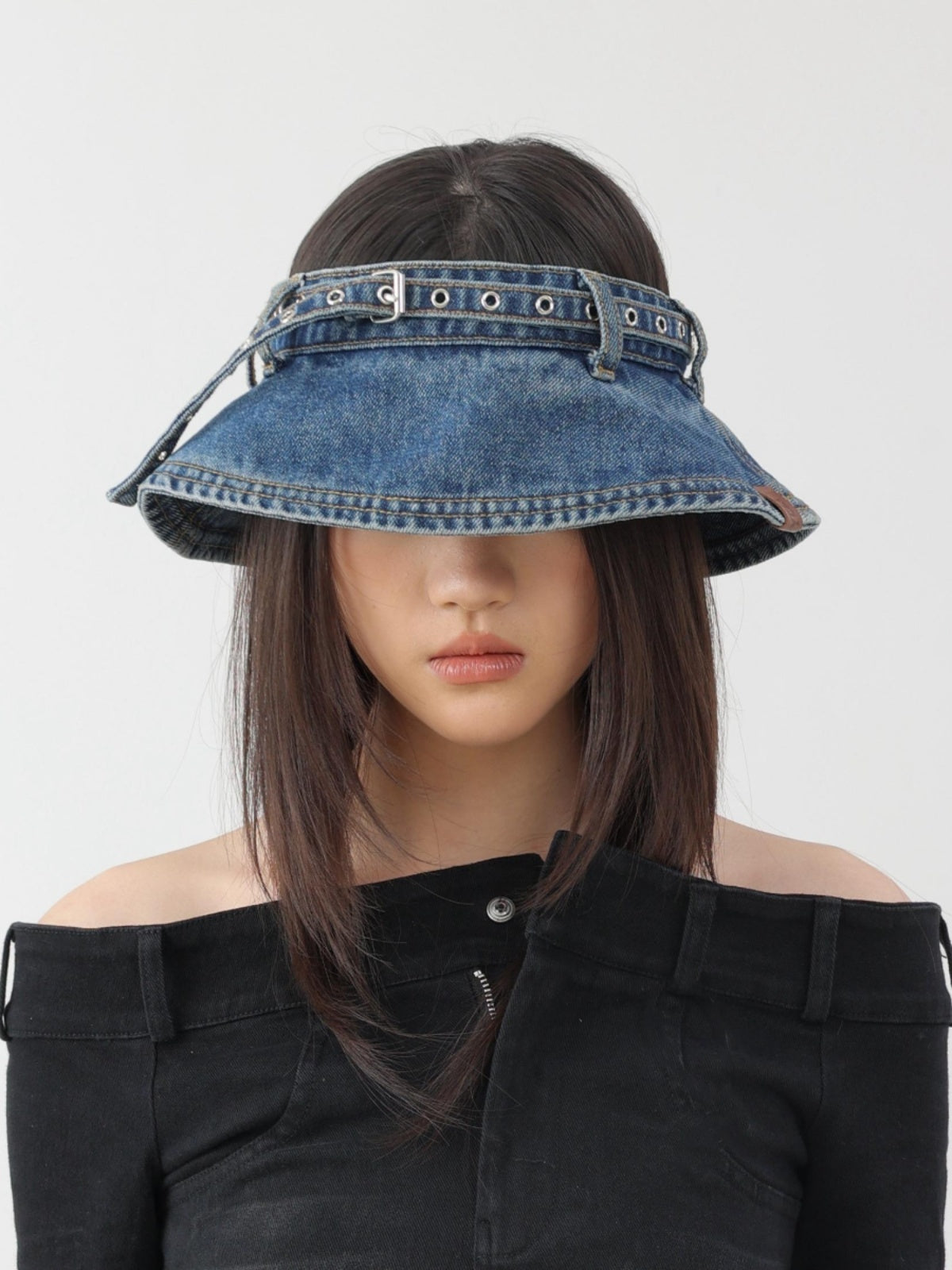 Original Denim Bucket Hat with Buckle Details - Trendy and Casual Design , Perfect for Casual Outings and Streetwear for Women