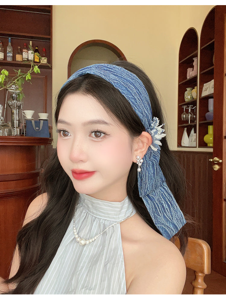 Original Denim Flower Headband - Stylish and Chic Design, Ideal for Daily Wear and Casual Outings for Women