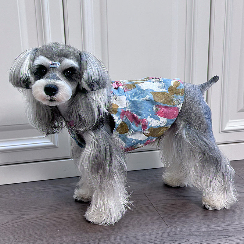 Original Denim Dog Vest Design with Blue Denim and Colorful Abstract Print - Stylish, Casual for Daily Wear, Outings, Casual Events, Ideal for Adding Comfort and Fashion to Your Pet’s Wardrobe for Pets