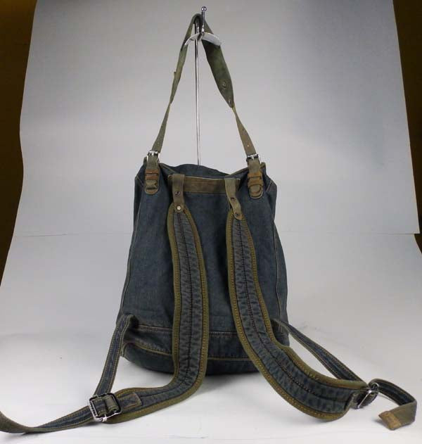 Original Distressed Denim Backpack with Buckle Strap and Patch Details - Rugged and Stylish Design, Ideal for Daily Wear and Travel for Unisex