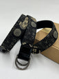 Original Indigo Patchwork Denim fabric laminated Canvas Fabric Belt with Sashiko Embroidery - Artisanal Vintage Style for Cultural Fashion and Streetwear for Men