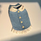 Original Lightweight Denim Outfit with Lace Hem and Buttoned Back - Vintage and Elegant Design, Perfect for Special Occasions and Daily Wear for Pets