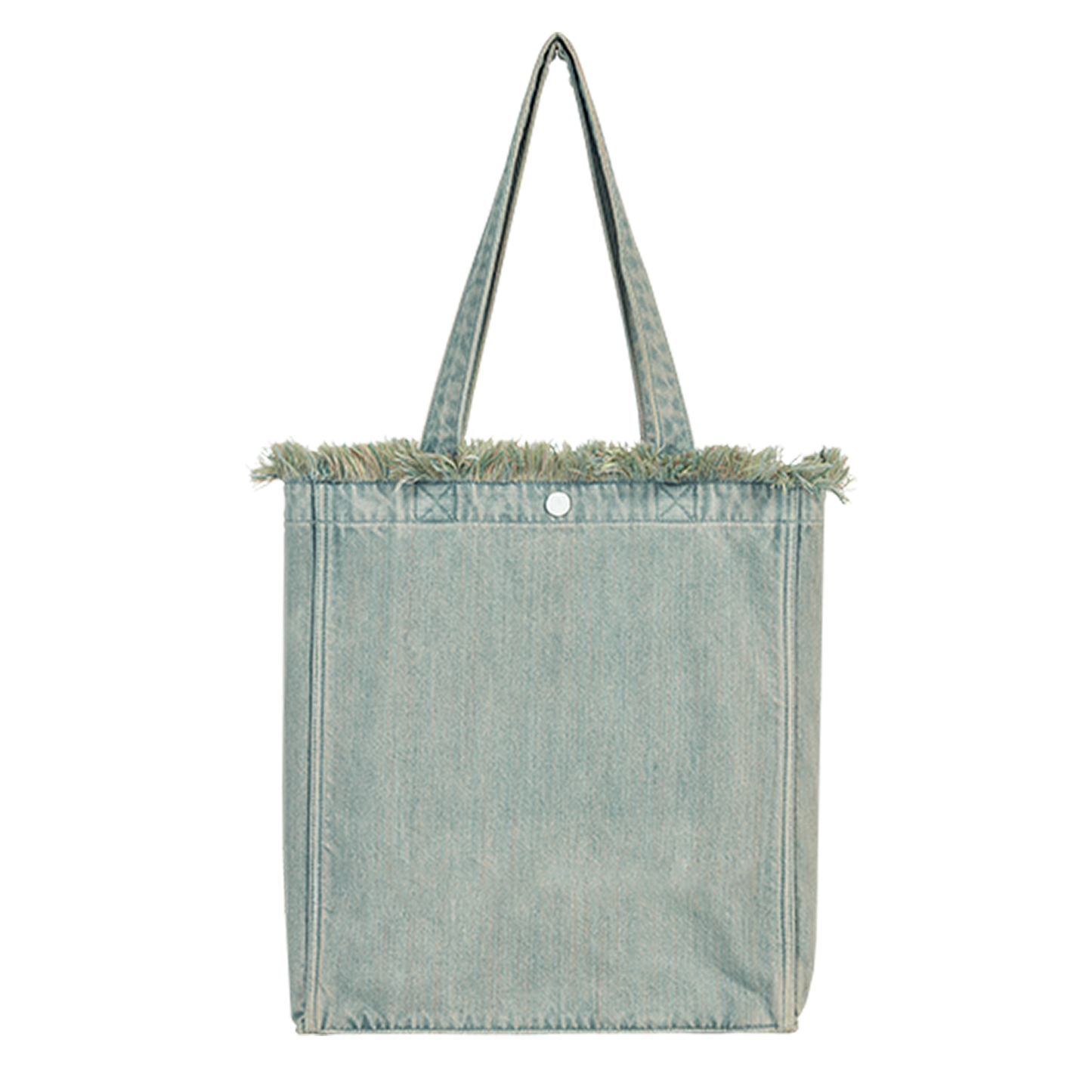 DENIM MUSEUM Forest of Solitude Denim Tote - Dreifache Blautöne, inspiriert von der Mystik der Natur, mit verträumtem Fransendetail
