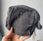 Original Dark Denim Coin Pouch with Metallic Crescent and Chain Keyring - Edgy and Modern Design for Unisex