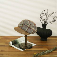 Trendy Patchwork Beret Cap with Colorful Plaid Patches and Straw Brim - Unique Streetwear Design for Casual Outings and Outdoor Events for Unisex