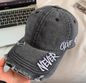 Original Distressed Denim Baseball Cap with Embroidered Text - Trendy and Casual Design, Ideal for Casual Wear and Outdoor Activities for Women