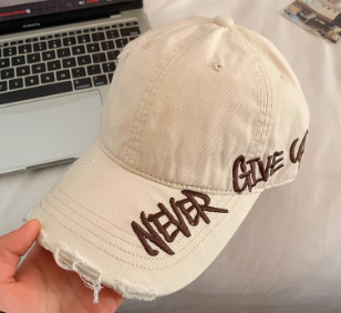 Original Distressed Denim Baseball Cap with Embroidered Text - Trendy and Casual Design, Ideal for Casual Wear and Outdoor Activities for Women