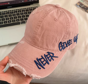 Original Distressed Denim Baseball Cap with Embroidered Text - Trendy and Casual Design, Ideal for Casual Wear and Outdoor Activities for Women
