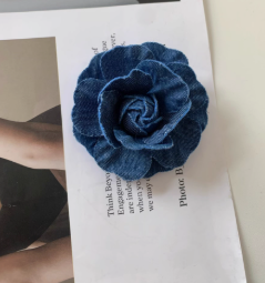 Original Denim Brooch Design with Handcrafted Denim Rose and Frayed Edges - Artistic, Vintage, Handmade for Casual Wear, Fashion Accessories, Special Occasions, Ideal for Adding a Touch of Rustic Charm and Elegance to Any Outfit for Women